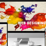 There are three devices viz., computer system, tablet and smartphone which reads Web designing with colorful background.